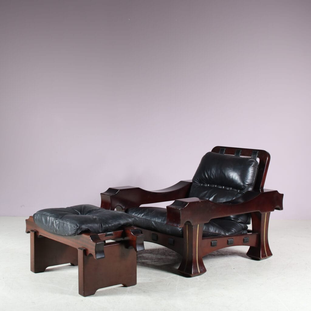 m25258 Italian Lounge Chair with Foot Stool by Luciano Frigerio, 1970