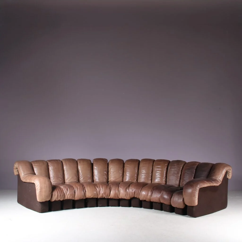 m27813 1970s Brown leather sectional DS600 non-stop sofa Heinz Ulrich, Ueli Berger en Eleonore Peduzzi-Riva De Sede, Switzerland