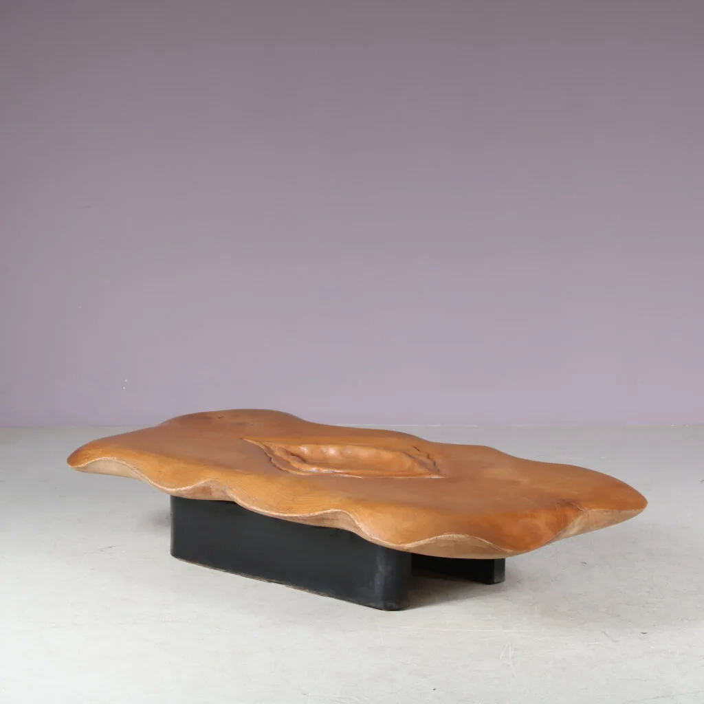 m27810 1970s Sculptural wooden coffee table / Gerard Ducouret, France