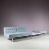 m27735 1960s 3-Seater sofa on chrome plated metal base with integrated white laminated table top and new upholstery / George Nelson / Herman Miller, USA