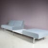 m27735 1960s 3-Seater sofa on chrome plated metal base with integrated white laminated table top and new upholstery / George Nelson / Herman Miller, USA