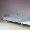 m27735 1960s 3-Seater sofa on chrome plated metal base with integrated white laminated table top and new upholstery / George Nelson / Herman Miller, USA